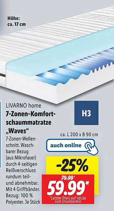 LIVARNO home 7-Zonen-Komfortschaum-Matratze 'Waves'