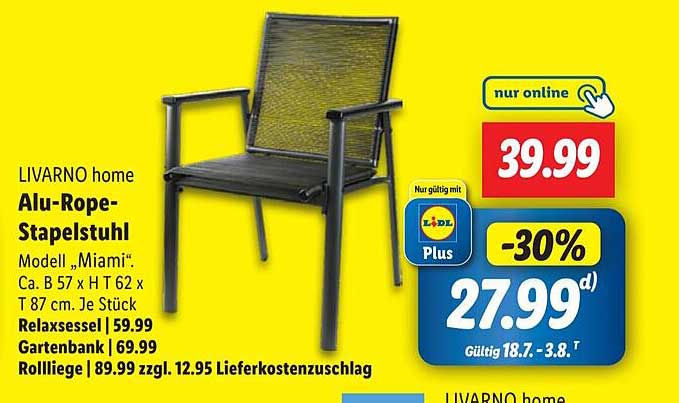 LIVARNO home Alu-Rope-Stapelstuhl – Modell 'Miami'
