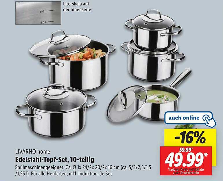 LIVARNO home Edelstahl-Topf-Set, 10-teilig