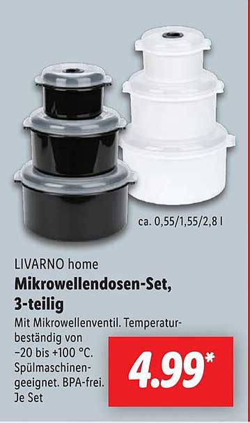 LIVARNO home Mikrowellendosen-Set, 3-teilig