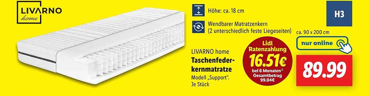 LIVARNO home Taschenfederkernmatratze Modell 'Support'