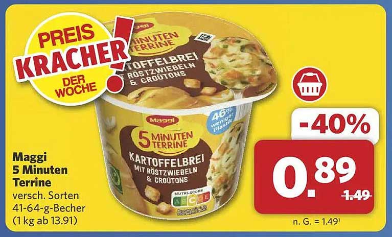 Maggi 5 Minuten Terrine Kartoffelbrei mit Röstzwiebeln & Croutons