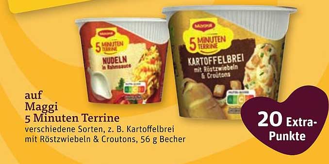 Maggi 5 Minuten Terrine – verschiedene Sorten, z. B. Kartoffelbrei mit Röstzwiebeln & Croutons, 56 g Becher