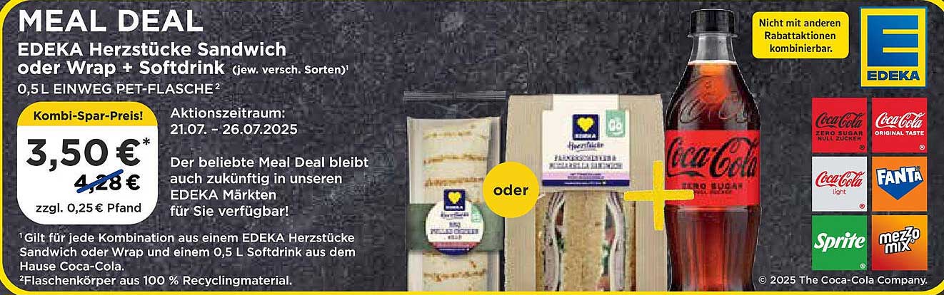 MEAL DEAL: EDEKA Herzstücke Sandwich oder Wrap + Softdrink