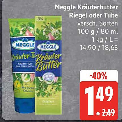 Meggle Kräuterbutter Riegel oder Tube - 40% Rabatt