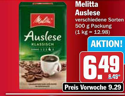 Melitta Auslese verschiedene Sorten 500 g Packung