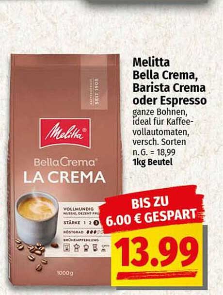 Melitta Bella Crema, Barista Crema oder Espresso – ganze Bohnen für Kaffeegenuss
