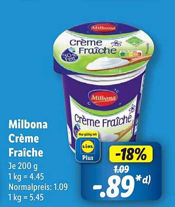 Milbona Crème Fraîche 200 g - -18% Rabatt
