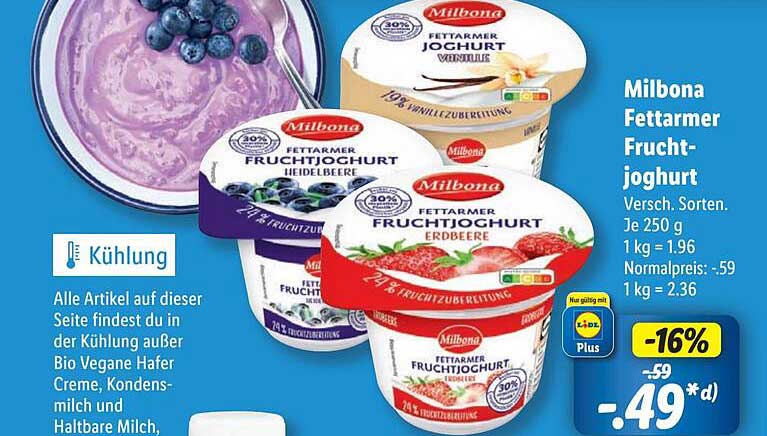 Milbona Fettarmer Fruchtjoghurt - Verschiedene Sorten
