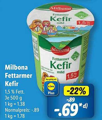 Milbona Fettarmer Kefir 500 g