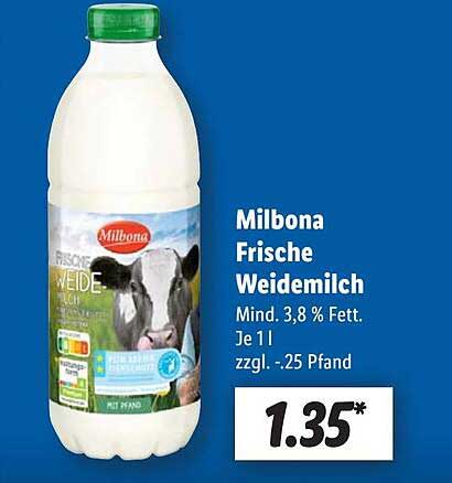 Milbona Frische Weidemilch 1L
