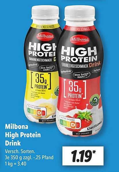 Milbona High Protein Drink - Banane und Erdbeere