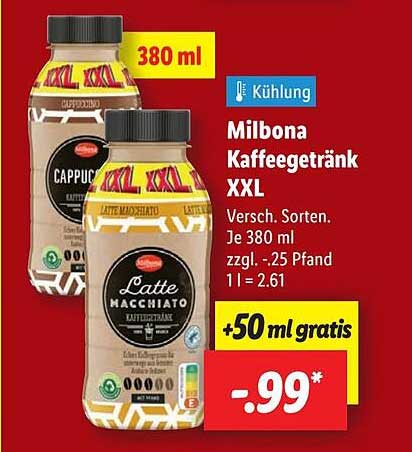 Milbona Kaffeegetränk XXL 380 ml – Cappuccino & Latte Macchiato