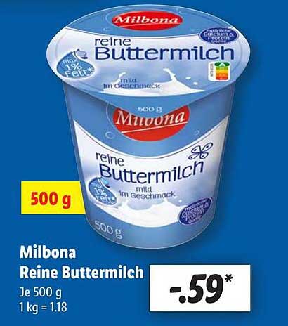 Milbona Reine Buttermilch 500 g