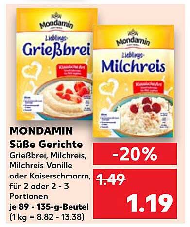 MONDAMIN Süße Gerichte Grießbrei, Milchreis oder Kaiserschmarrn
