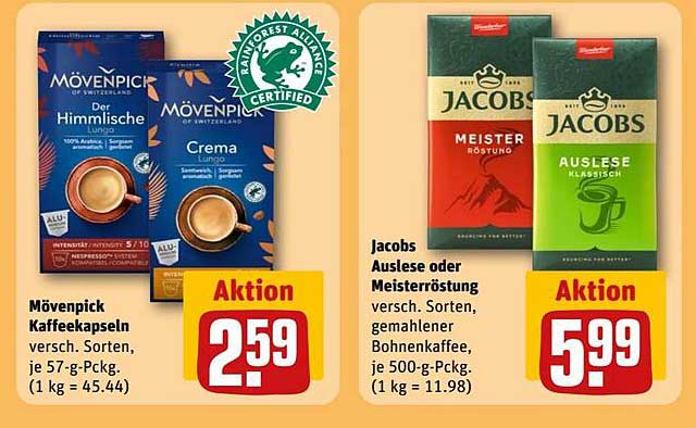 Mövenpick Kaffee-Kapseln und Jacobs Kaffee-Aktion