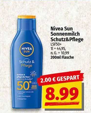 Nivea Sun Sonnenmilch Schutz & Pflege LSF 50+ 200ml Flasche