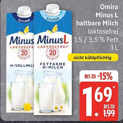 Omira Minus L haltbare Milch laktosefrei 1,5 / 3,5 % Fett 1 L