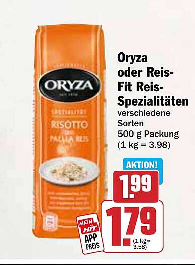 Oryza oder Reis-Fit Reis-Spezialitäten verschiedene Sorten 500 g Packung