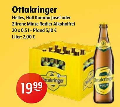 Ottakringer Helles, Null Komma Josef oder Zitrone Minze Radler Alkoholfrei 20 x 0,5 l + Pfand