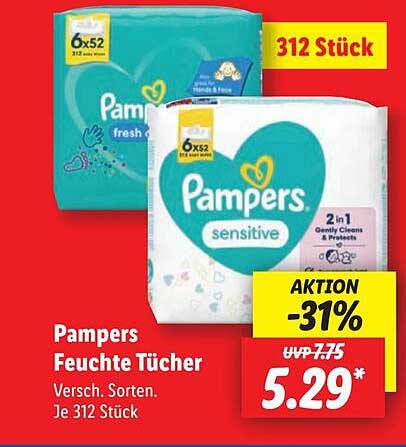 Pampers Feuchte Tücher - 312 Stück für nur 5,29 €