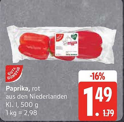 Paprika, rot aus den Niederlanden 500 g