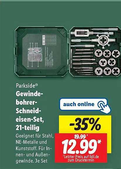 Parkside® Gewindebohrer-Schneideisen-Set, 21-teilig