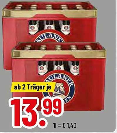Paulaner Bierkästen – Ab 2 Träger je für nur 13,99 €