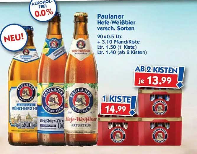 Paulaner Hefe-Weißbier versch. Sorten 20 x 0,5 Ltr.
