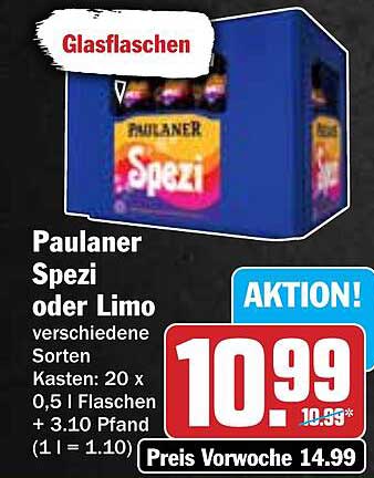 Paulaner Spezi oder Limo - Kasten mit 20 x 0,5 l Flaschen