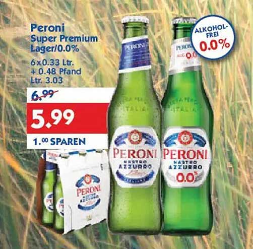 Peroni Super Premium Lager 0.0% 6 x 0.33 L