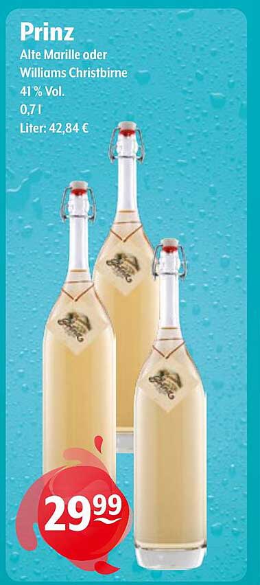 Prinz Alte Marille oder Williams Christbirne 41 % Vol.