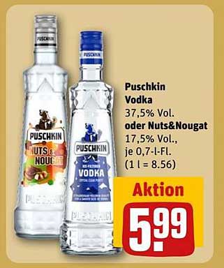 Puschkin Vodka oder Nuts&Nougat 0,7l für nur 5,99 €