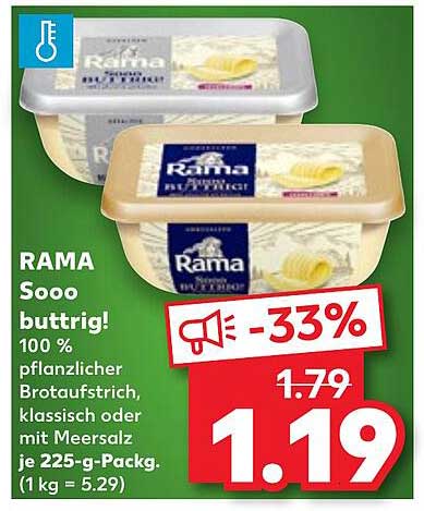 RAMA Sooo buttrig! 100 % pflanzlicher Brotaufstrich, klassisch oder mit Meersalz je 225-g-Packg.