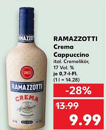 RAMAZZOTTI Crema Cappuccino, ital. Cremelikör, 17 Vol. %, 0,7 l