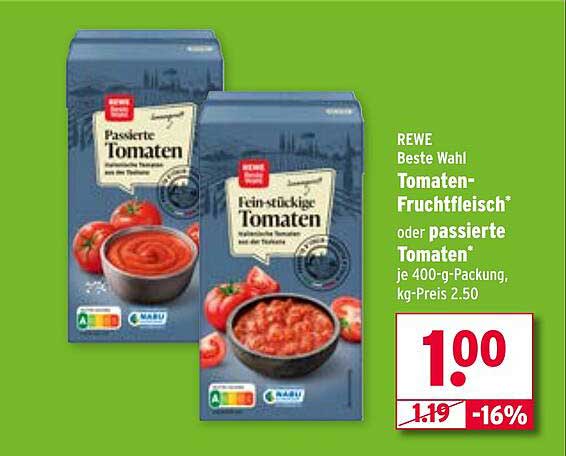 REWE Beste Wahl Tomaten-Fruchtfleisch oder passierte Tomaten 400-g-Packung