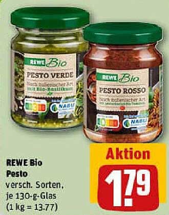 REWE Bio Pesto verschiedene Sorten, je 130-g-Glas