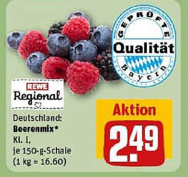 REWE Regional Beerenmix Kl. I 150-g-Schale
