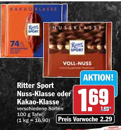Ritter Sport Nuss-Klasse oder Kakao-Klasse 100 g Tafel