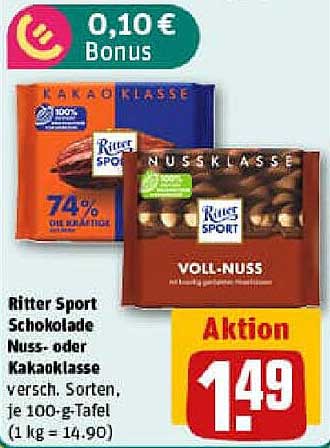 Ritter Sport Schokolade Nuss- oder Kakaoklasse