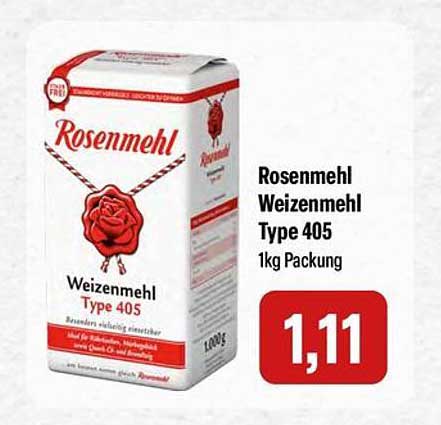Rosenmehl Weizenmehl Type 405 1kg Packung