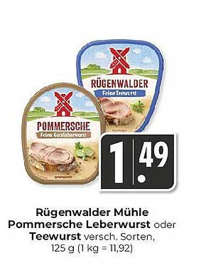 Rügenwalder Mühle Pommersche Leberwurst oder Teewurst, 125 g