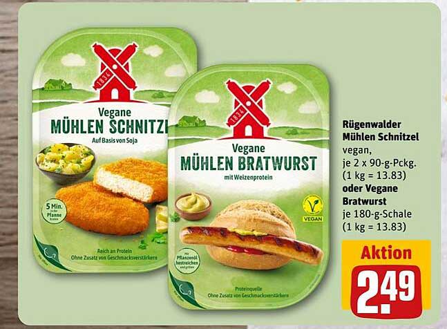 Rügenwalder Mühlen Schnitzel vegan oder Vegane Bratwurst