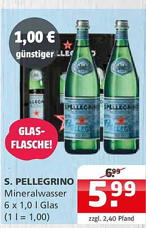 S. PELLEGRINO Mineralwasser 6 x 1,0 l Glasflasche