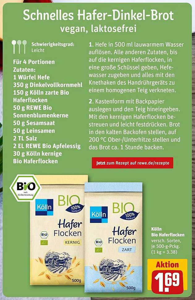 Schnelles Hafer-Dinkel-Brot, vegan, laktosefrei