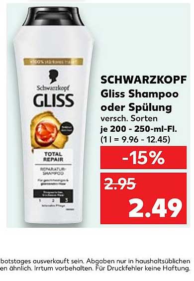 SCHWARZKOPF Gliss Shampoo oder Spülung, versch. Sorten je 200 - 250-ml-Fl.
