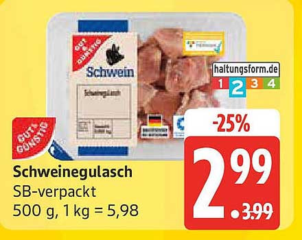 Schweinegulasch SB-verpackt 500 g