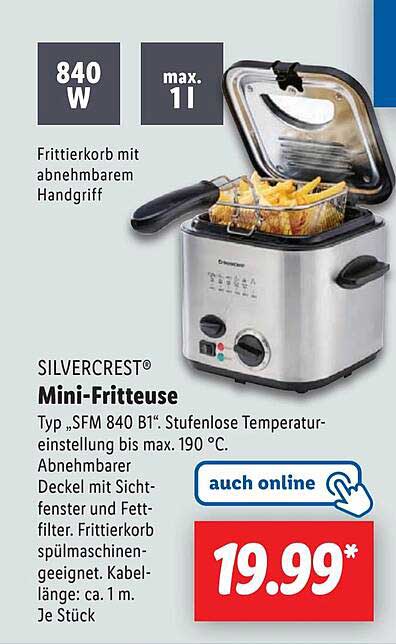 SILVERCREST® Mini-Fritteuse Typ „SFM 840 B1“