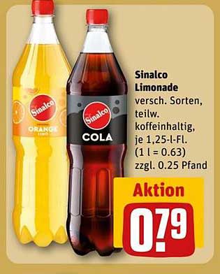 Sinalco Limonade, verschiedene Sorten, 1,25 l für nur 0,79 €