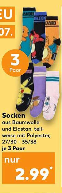 Socken aus Baumwolle und Elasthan, teilweise mit Polyester, 27/30 - 35/38 je 3 Paar